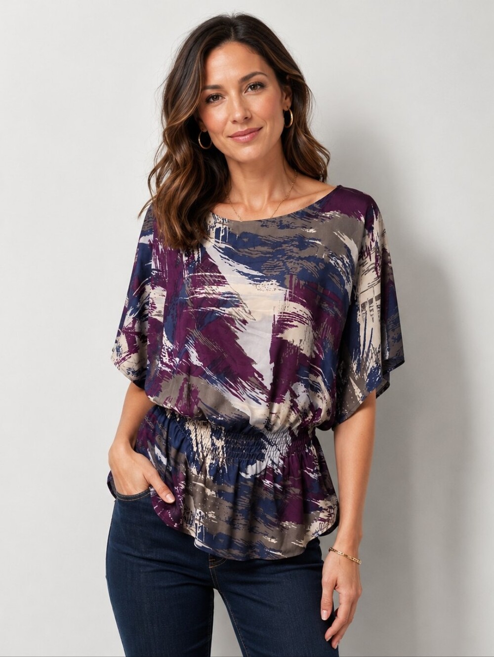 Calvin Klein Abstract Brushstroke Tunic in Purple, Blue and Gray Size XL EUC